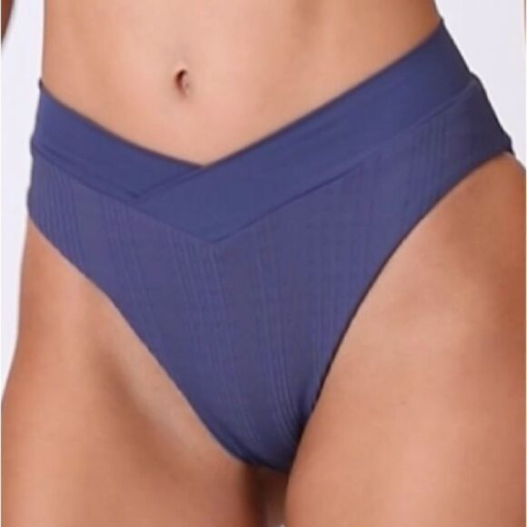 NWT New! L*Space Pointelle Rib Court Bikini Swim Bottom Slate Blue Small Beach - Picture 4 of 10